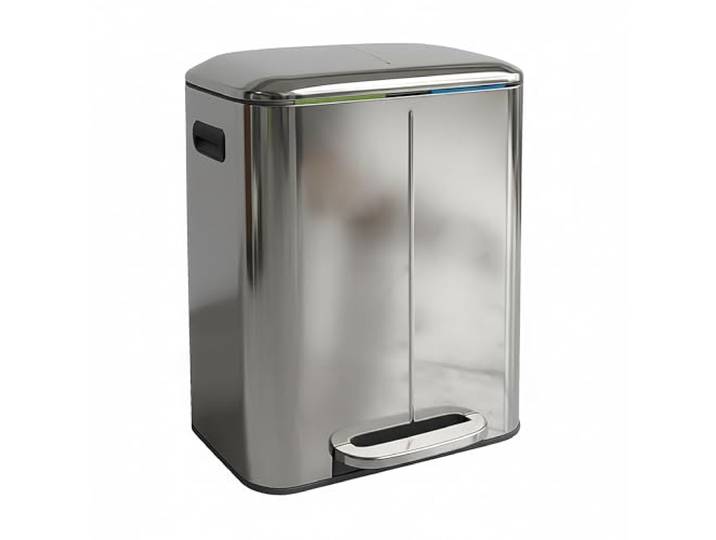 Relaxdays Mülleimer 2 Fächer, 2x 20 l, entnehmbare Inneneimer, silber Softclose, Fußpedal, Edelstahl, Mülltrenner Küche