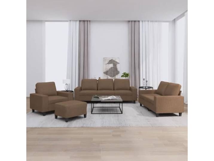 HEFZGDB 4-TLG. Sofagarnitur Braun Stoff, strapazierfähiges Wohnzimmer Set mit atmungsaktivem Bezug, robustem Metallgestell und dick gepolsterten Sitzflächen