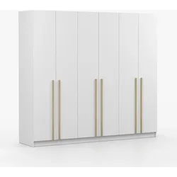DREHTÜRENSCHRANK SEVILLA 6D 230 cm Weiß/Weiß, 6-türig, Holzgriffe