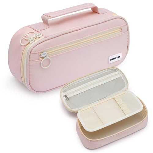 Lonely Oak Etui met Grote Capaciteit en Dubbele Rits, Roze