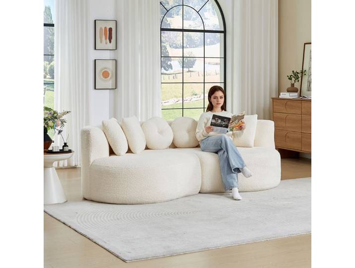 Canapé fixe droit modulaire en tissu chenille beige