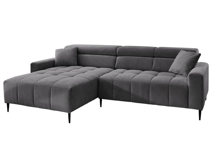 Ecksofa Cord grau elektrisch ausfahrbar 256 cm - OT links - SIMPLE
