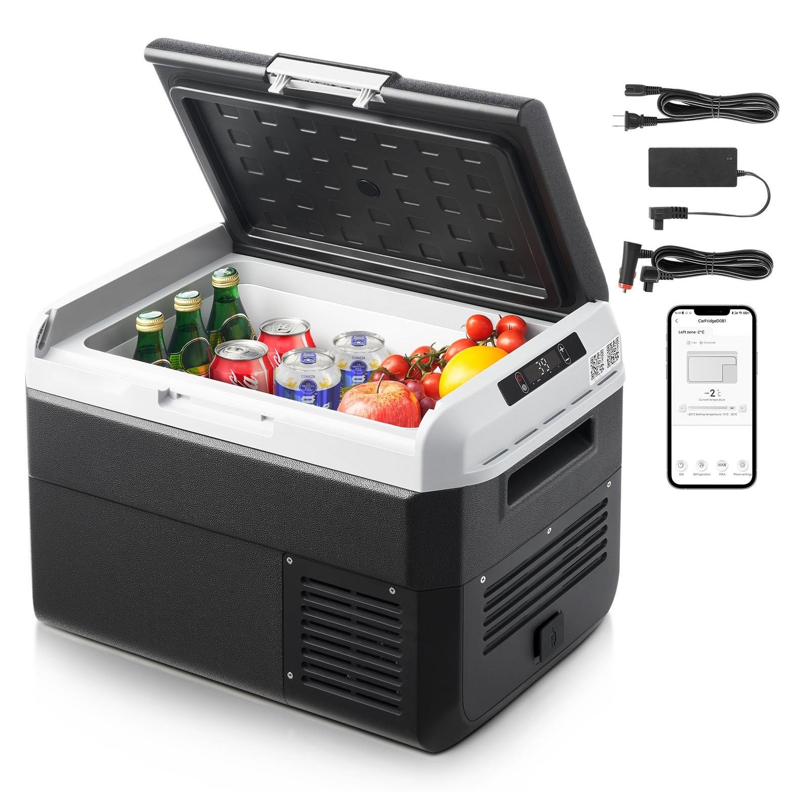 Kompressor-Kühlbox 25 L - Auto-/Camping-Kühlschrank - App-Steuerung - Einstellbare Temperatur - Betrieb 12/24 V Gleichstrom & 100-240 V Wechselstrom - Für Auto, Camping, Wohnmobil