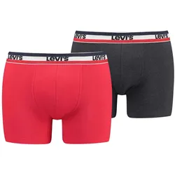 Levi's Herren Boxershorts, 2er Pack - Sportswear Boxer Brief, Logobund Rot/Dunkelgrau / XL