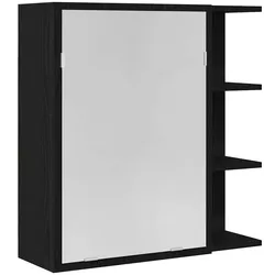 vidaXL Badezimmerspiegelschrank mit Regal mit Tür Schwarz Eichen-Optik