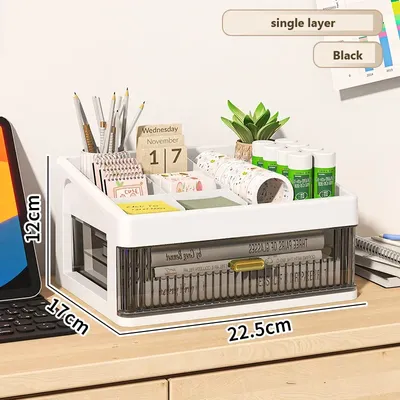 Plastic Organizing Boxes School Drawer Storage Desk Organizer, Transparent Office Supplies Accessories Box black