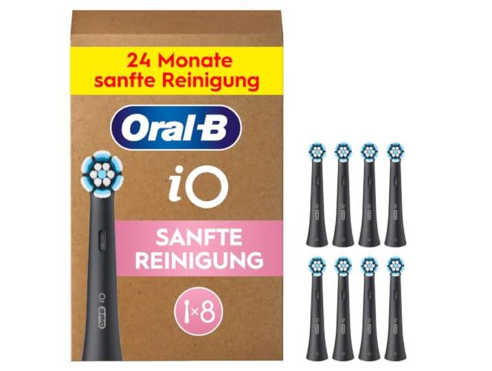 Oral-B iO Aufsteckbürsten Sanfte Reinigung, Schwarz, 8 Stück