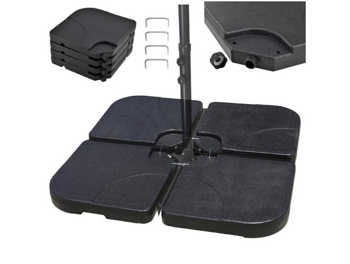 Relaxdays Schirmgewichte Schwarz 4er-Set Kunststoff 50x50 cm, Kunststoff, Metall, 50x7.5x50 cm, Sonnen- & Sichtschutz, Sonnenschirmständer