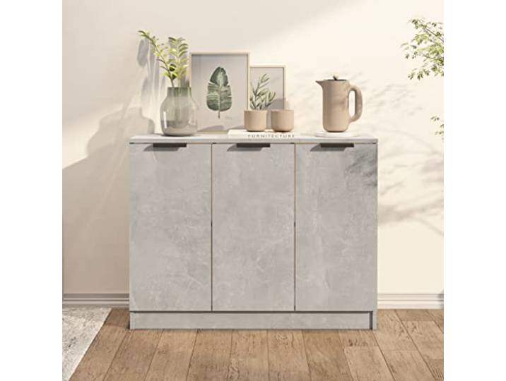 HEFZGDB Moderner Sideboard Schrank für Wohnzimmer in Betongrau aus Holzwerkstoff mit robuster Oberplatte und 3 Türen für reichlich Stauraum, ideal zur Dekoration, pflegeleicht
