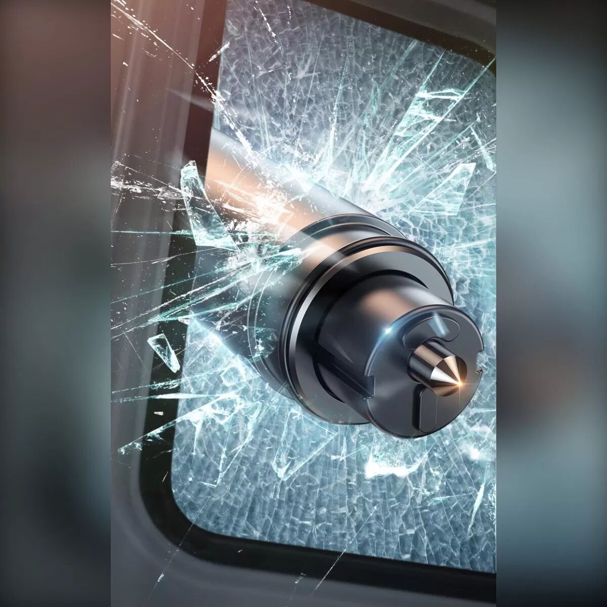 INF Auto-Notfallhammer – Federbelasteter Fensterzertrümmerer und Gurtschneider mit Wolframstahlspitze, Aluminium+ABS Kompaktes Schwarz