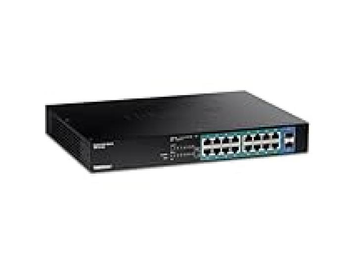 TRENDnet, TPE-TG182, Commutateur PoE+ Gigabit 18 Ports, 16 Ports PoE+ 30 W, 2 emplacements SFP Gigabit, Budget PoE 240 W, capacité de Commutation 36 Gbit/s, montable en Rack 1U 19 , Noir