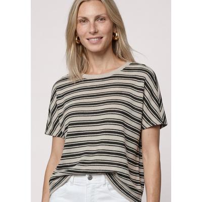 T-Shirt STREET ONE, Damen, Gr. 36, beige (schwarz), Stoff, 60% Viskose, 40% Polyester, gestreift, normal normal, Rundhals, abgesteppt, Shirts T-Shirt, im Streifen-Design