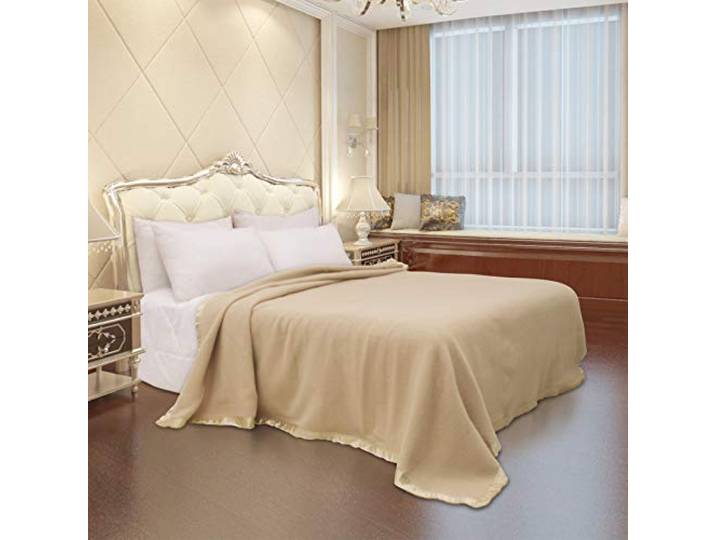 Warme Wolldecke Winter,100% Reine Neuseeländische Wolle,Kuscheldecke Flauschig,Große Wolldecke Flauschig,Geeignet für Bett und Camping,Queen-Size/Doppelbett-Größe(Beige,200x230cm)
