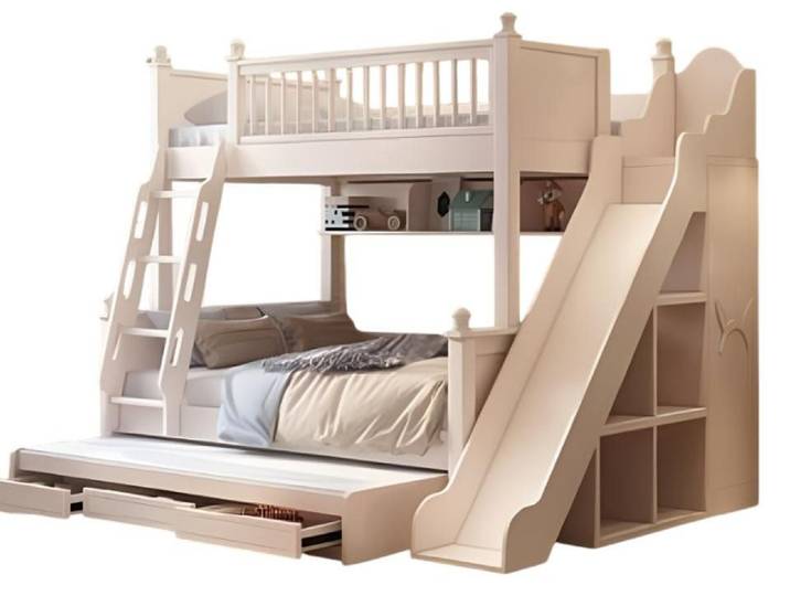 JVmoebel Etagenbett Weißes Holz-Etagenbett mit Rutsche für Kinderzimmer (1-St), Made in Europe