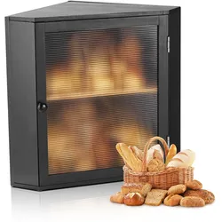 VEVOR Eck-Brotkasten doppellagiger Brotbehälter Brotbox Organizer aus Holz für selbstgebackenes Brot, Aufbewahrungsbehälter mit gewellter Acryl-Türplatte, Brotaufbewahrung Lagerung Schwarz