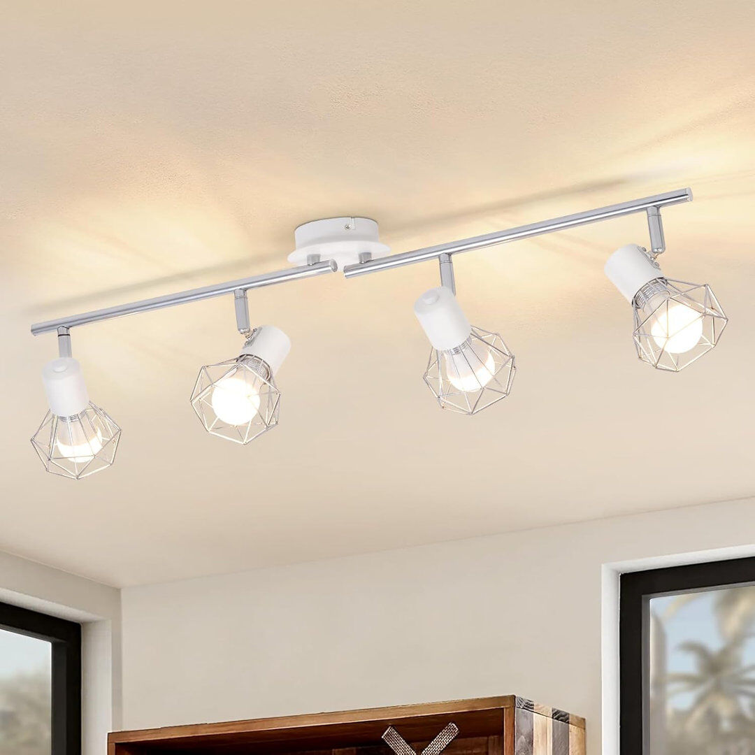 Borough Wharf Ceiling Spotlight 4-Flame Ceiling Lamp - Ceiling Spotlights Vintage Retro E14 Industrial Swivel 350° Ceiling Light Metal Indoor for Living Room Childr White 9.5cm H X 71cm W X 20cm D