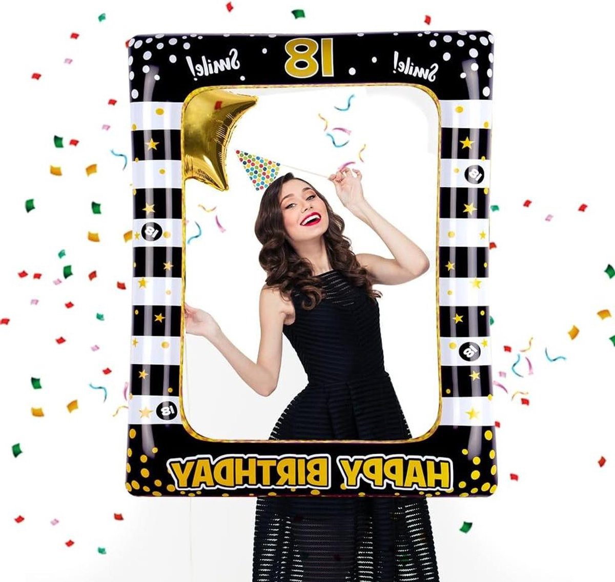Opblaasbaar Selfie Frame Fotolijst voor Feestdecoratie - Zwart Goud - 15,5 x 12,5 cm