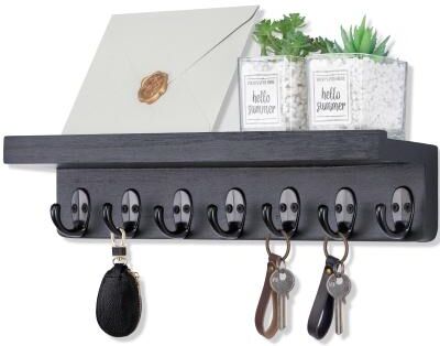 Perfect Picks Market Rustic Wall Key Holder With Shelf & Mail Organizer For Entryway Farmhouse Home Decor black