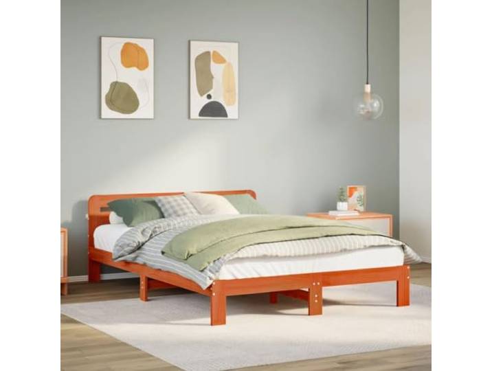 Massives Kiefernholz Lattenrost Stauraum Bettgestell Braun 140x190 cm Massivholzbett ohne Matratze Wachsbraun 140x190 cm Kiefernholz Bettgestell mit Lattenrost Stauraum Kopfteil