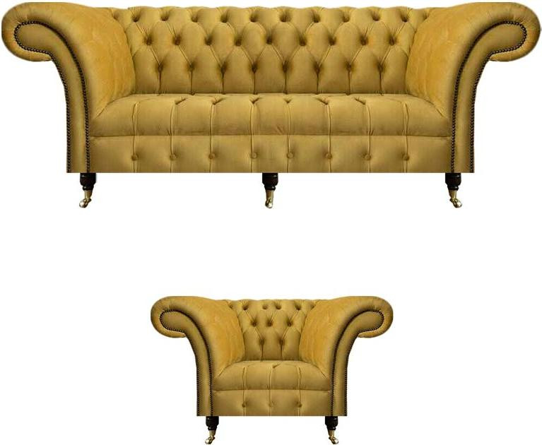 Chesterfield Designer 3-zitsbank en fauteuil set, Geel