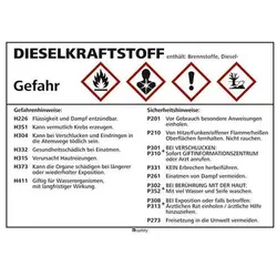 GHS Schild, Übersicht "GHS Dieselkraftstoff", Folie, selbstklebend, 105 x 74 mm, VE = 10 Stück