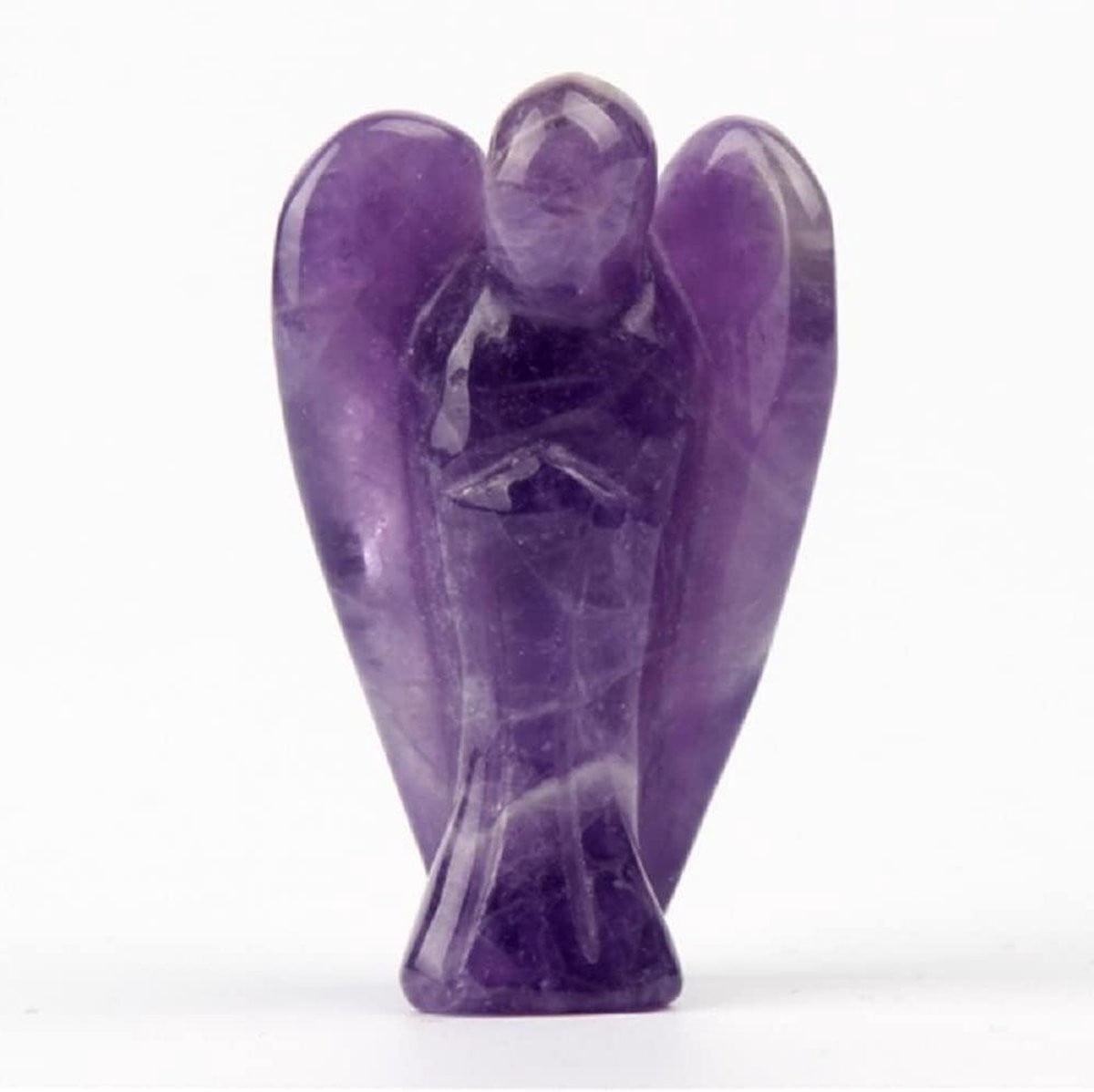 Handgesneden Amethist Engel Beeldje - Paars - 41 mm