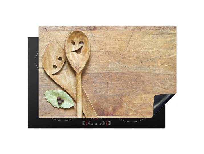HERDABDECKPLATTE Holz - Löffel - Braun - Smiley Ceranfeldabdeckung 78x52 cm