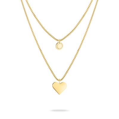 Kette mit Anhänger LIEBESKIND BERLIN "Schmuck Edelstahl Layered Love Herz", gold (gelbgoldfarben), Halsketten, Damen, Edelstahl, L: 45 B: 1mm, B:1mm