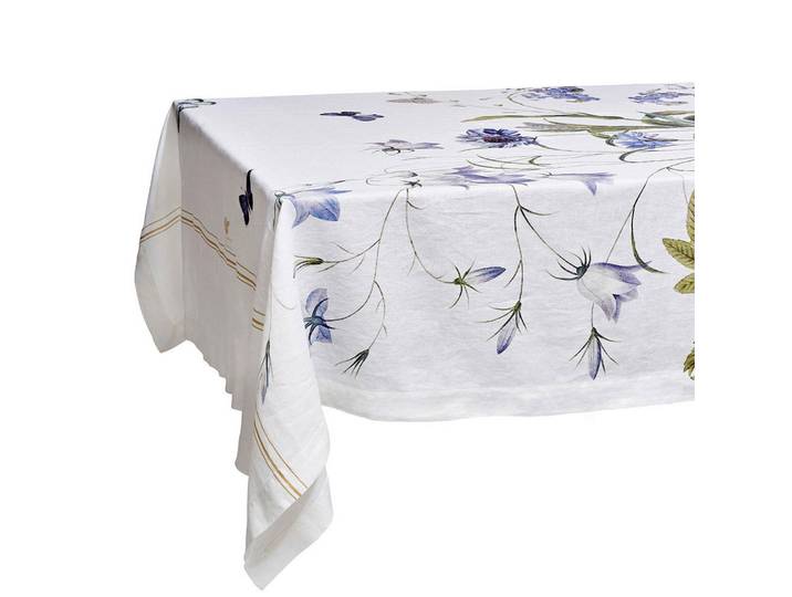 Tischdecke Blue Flower Garden, Blau, Blume, rechteckig, 145x350 cm, nachhaltig, Heimtextilien, Wohntextilien, Tischwäsche, Tischdecken