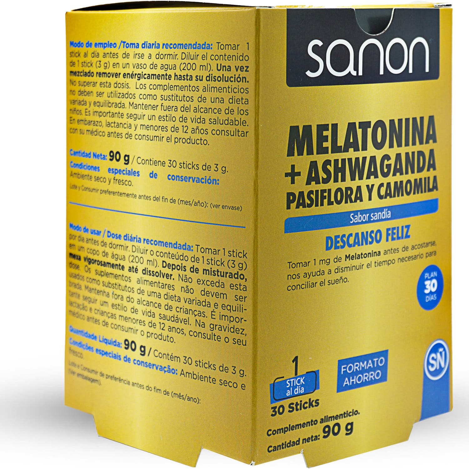 Sanon Melatonina + Ashwanda Pasiflora y Camomila Sabor Sandía 30 sticks