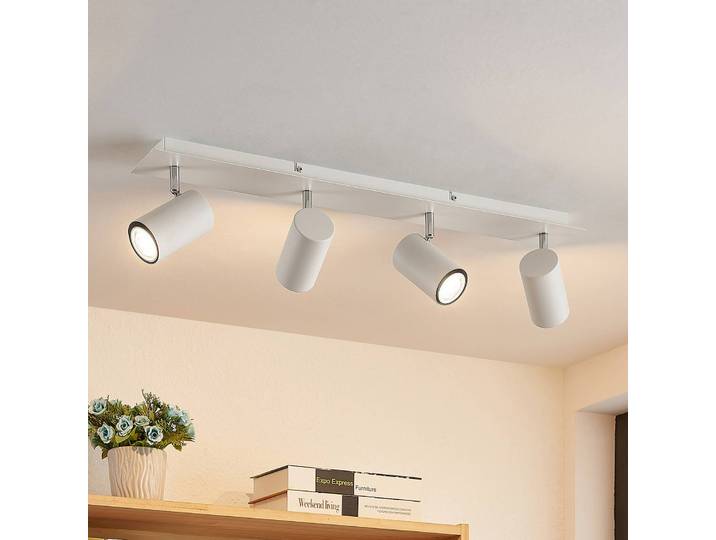 Lindby Deckenstrahler Joffrey, 70 cm, weiß, 4-flg., GU10 Joffrey Lindby, dimmbar, weiß / opal, für Wohn- / Esszimmer, Metall, Modern, Strahler