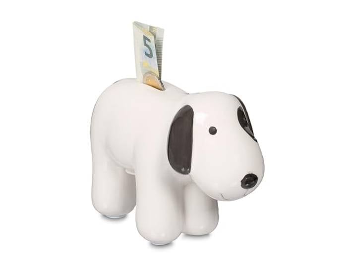 Relaxdays Tirelire en Forme de Chien\, pour Billets et pièces\, H x L x P : 12 x 21 x 9 cm\, Noir et Blanc