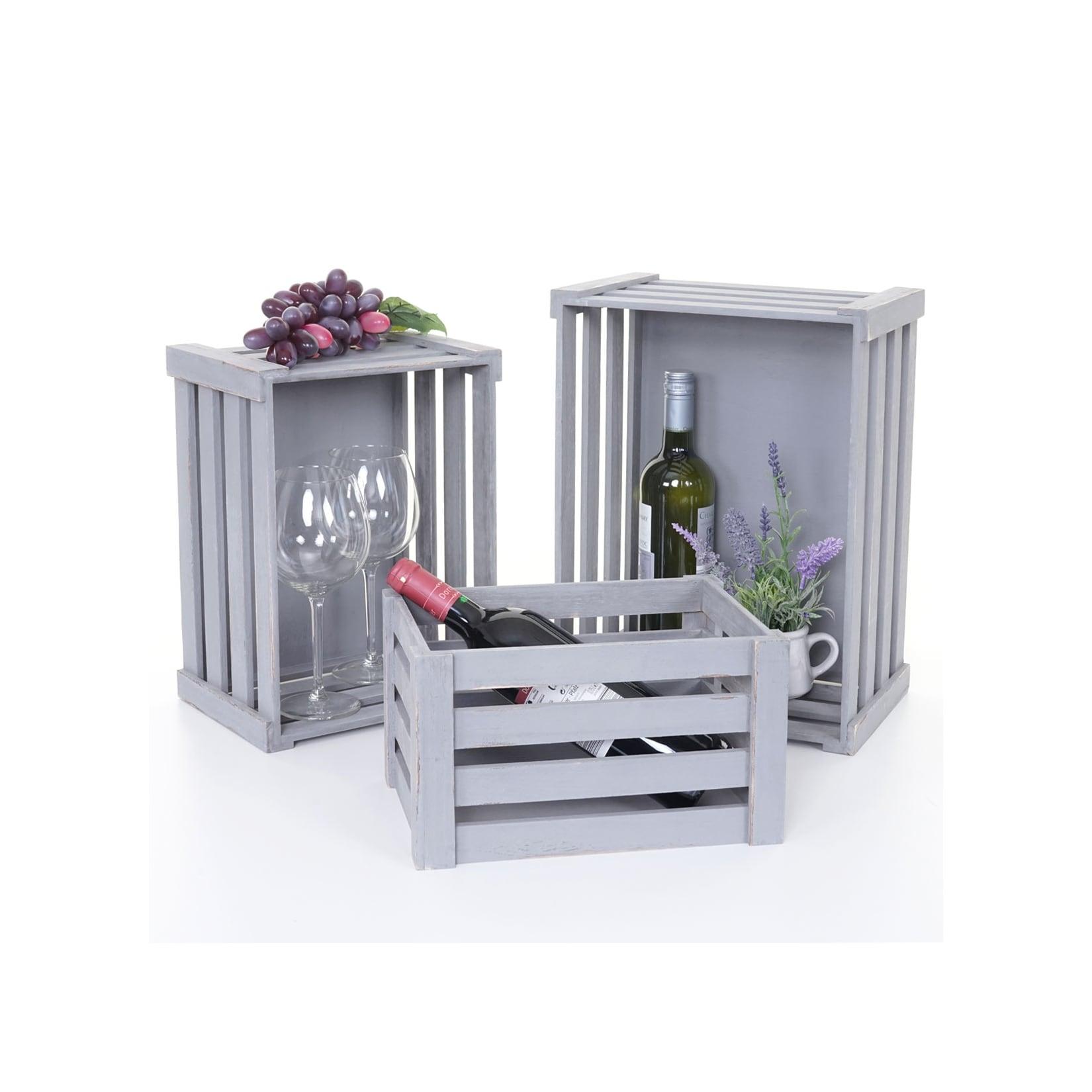 3er Set Holzkiste MCW-C56, Weinkiste Dekokiste Aufbewahrungskiste Obstkiste, Shabby-Look Vintage ~ grau, shabby
