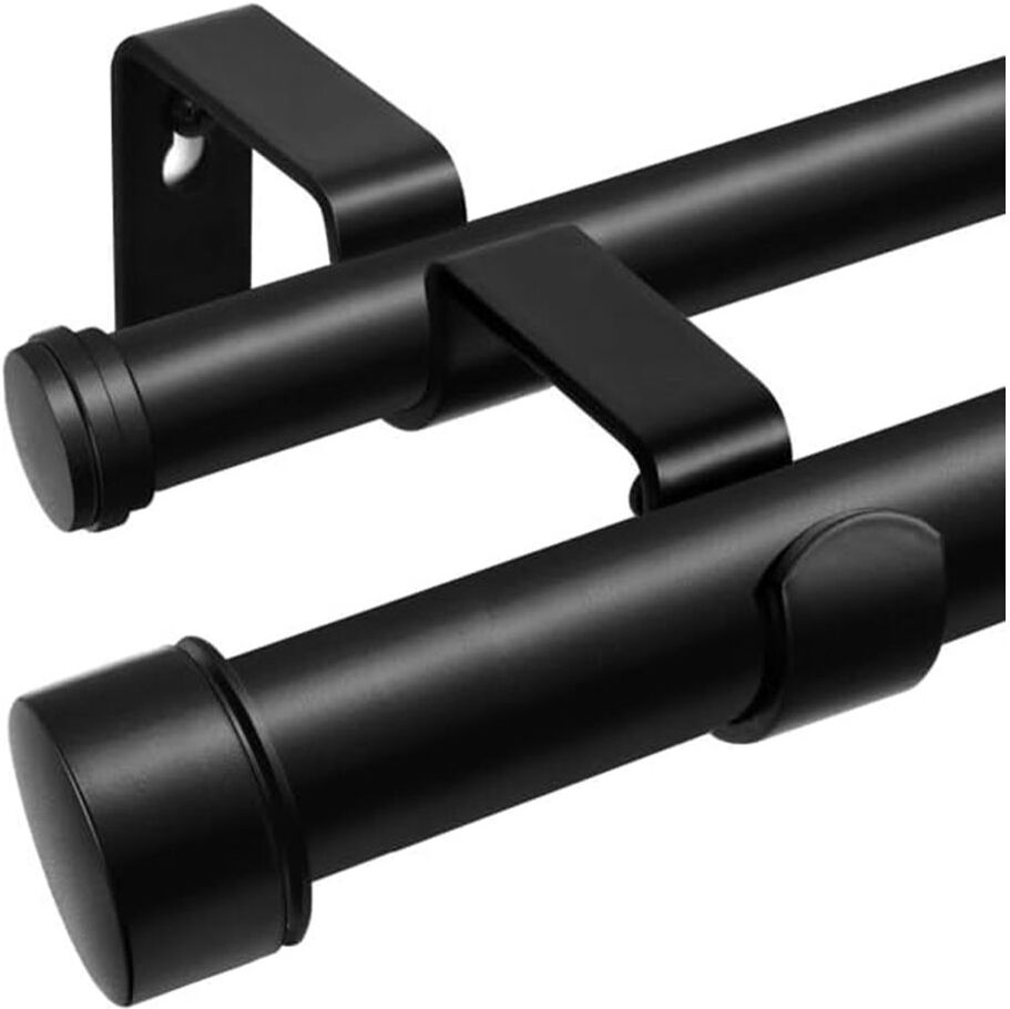 Symple Stuff Double Curtain Pole 80-218 Cm, 25Mm Extendable Curtain Poles For Eyelet Curtains Matte Black 80cm W