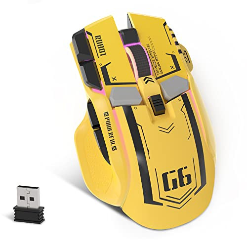 KUIYN G6 Tri-Mode mechanische gamingmuis met 10 knoppen, RGB-verlichting en instelbare DPI, Geel