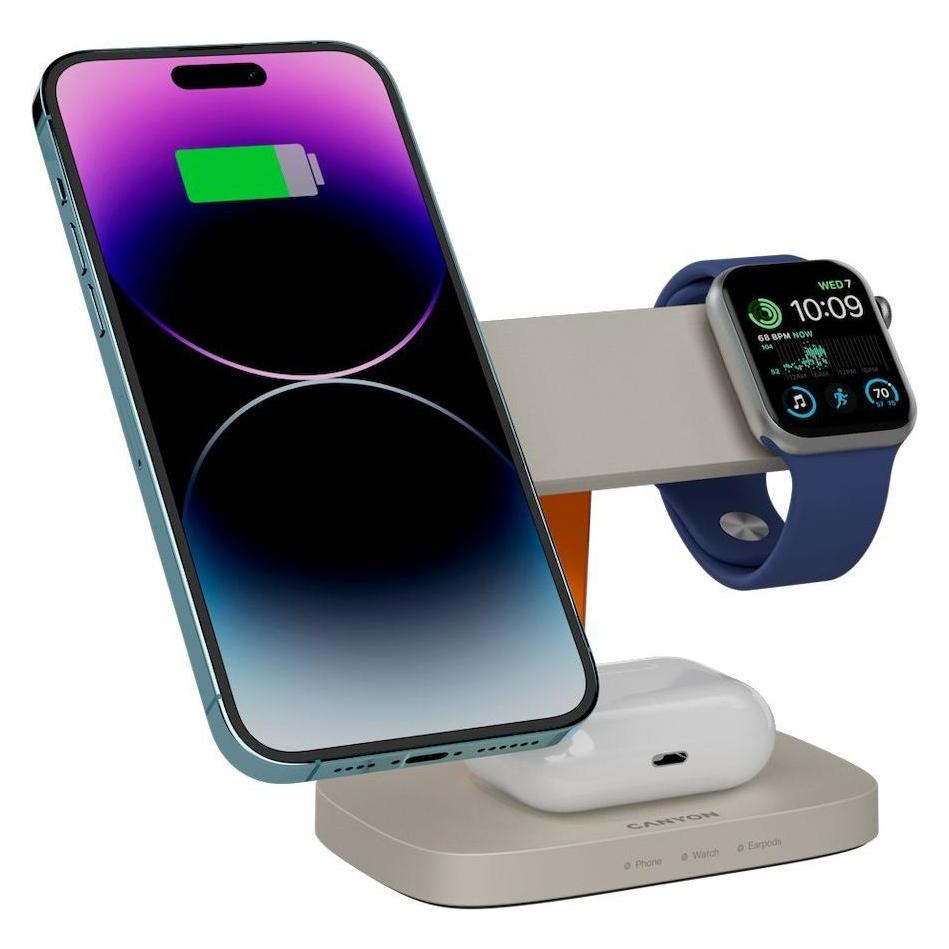 Canyon WCS-310 - Hexagon 310 - 3in1 - wireless Qi charging station for 3 devices simultaneous (15 W) (CNS-WCS310LGOR)