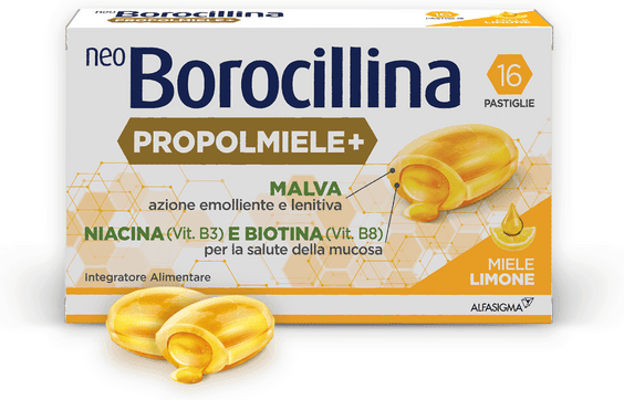 Neoborocillina Propolmiele + per Mal di Gola 16 pastiglie Miele/Limone
