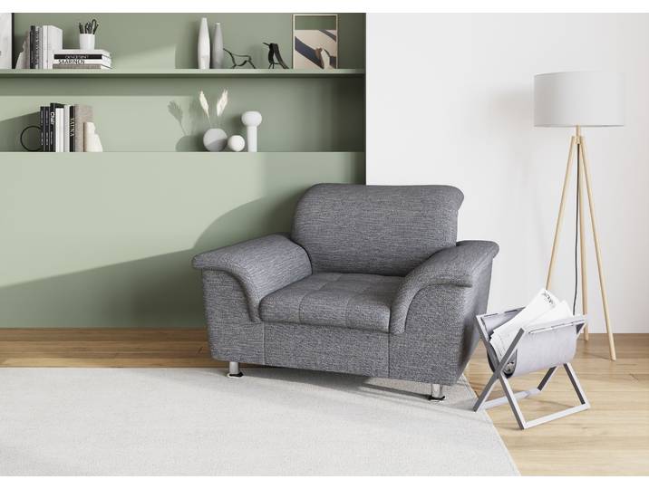 Sessel DOMO COLLECTION FRANZI zeitlos & elegant, moderne Sitzheftung , grau (weiß, grau), B:120cm H:81cm T:97cm, 90% Polyester, 10% Acryl, Sessel, Sessel, mit Kopfteilverstellung, bequeme Armlehnen, chromfarbene Füsse