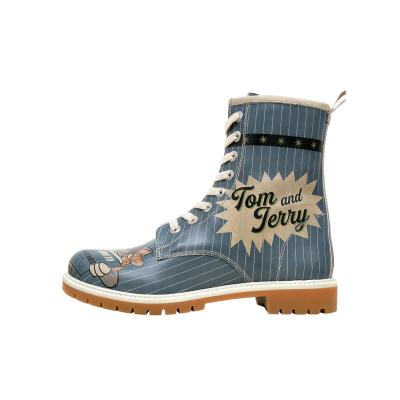 Schnürboots DOGO "Long Boots Schnürstiefel Tom And Jerry Friends-With-A-Mouse", Damen, Gr. 37, Normalschaft, blau, Lederimitat, Schuhe Schnürboots, Handgefertigt