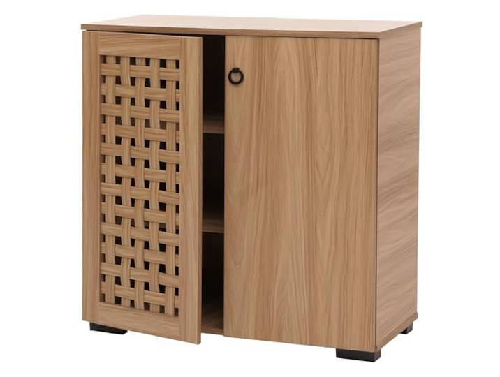 Mendler Kommode HWC-N87 82x80x37cm - braun Sideboard, Schrank, Anrichte, 3D-Flecht-Design, 2 Türen, 3 Staufächer, Soft-Close