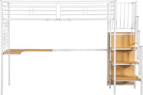 Eisenbett 90x200cm Ohne Matratze Etagenbett Hochbett Tisch Kleiderschrank Handlauf Weiss Eisen Spanplatte Stauraumbett Jugendbett Gaestebett