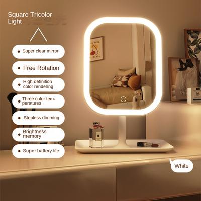 Fusion Finds 3 Color LED Vanity Mirror With Touch Control & Storage Tray For Makeup Desk white