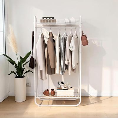 CARMORICO Freestanding Rolling Clothing Rack, Heavy Duty Metal Portable Wardrobe with Double Shelves for Hanging Clothes