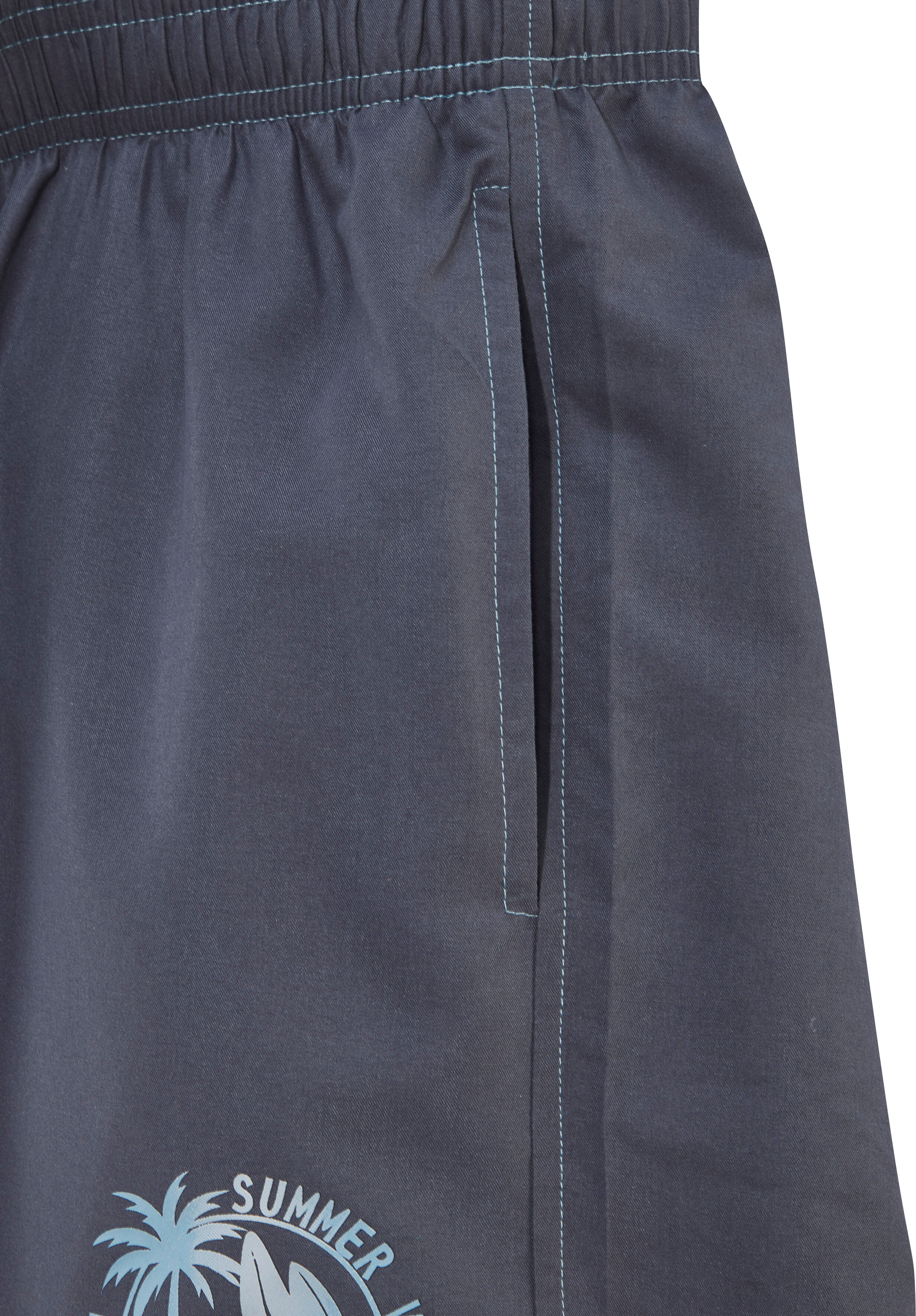 Badeshorts JOHN DEVIN, Herren, Gr. M, N-Gr, grau (rauchblau), Microfaser, Microfaser, unifarben, Badehosen Badeshorts, mit platziertem Druck