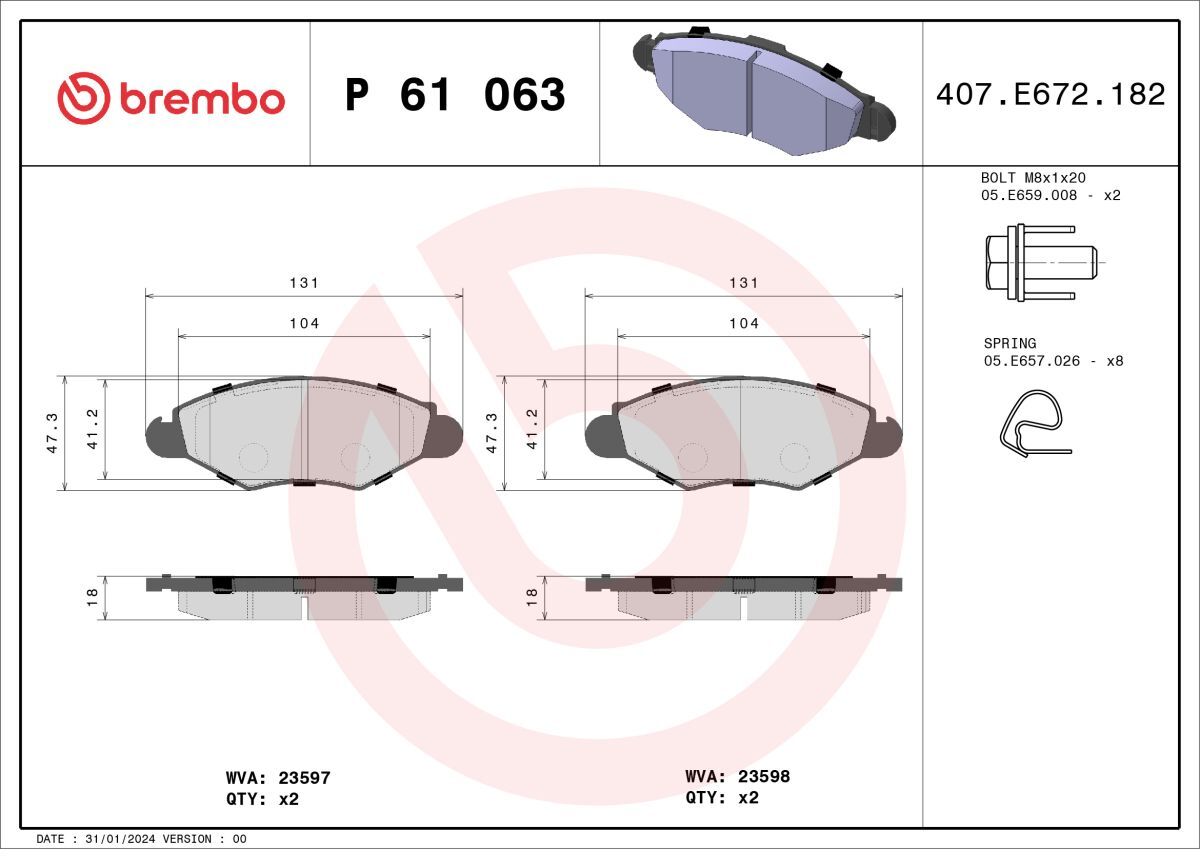 Bremsbelagsatz BREMBO P 61 063, Vorne