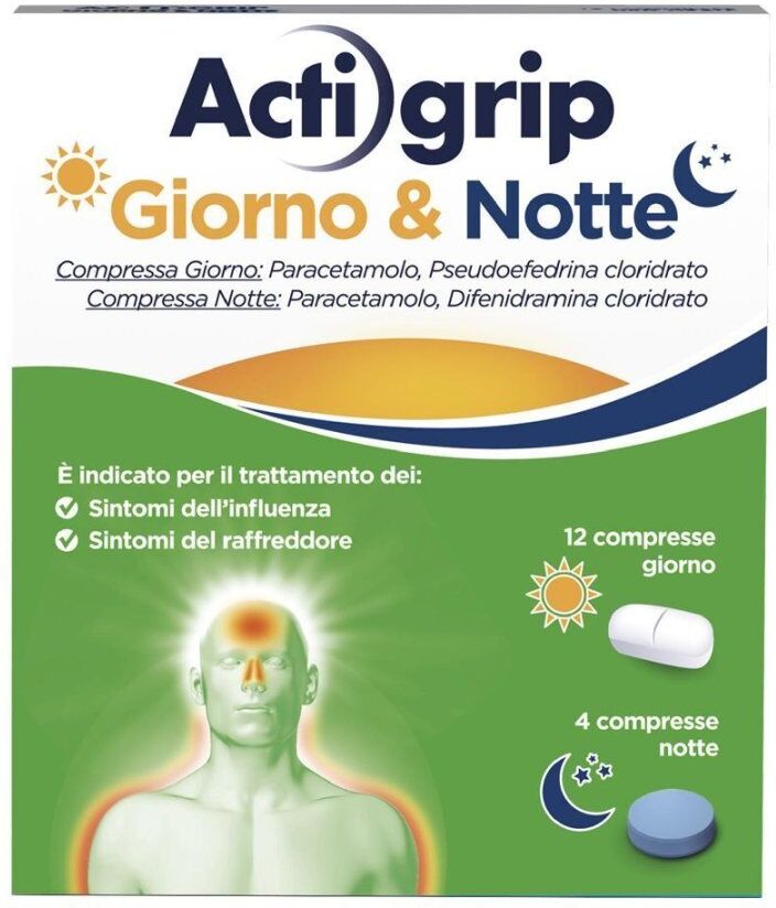 Actigrip Giorno&Notte, 16 Compresse (12 Giorno + 4 Notte)