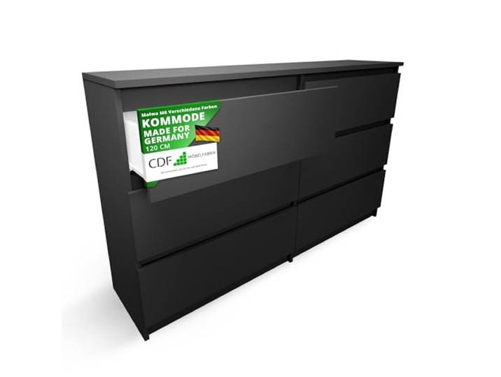 CDF Kommode mit 6 Schubladen 30x120x75 cm für Schlafzimmer Kommodenschrank 30 cm Tief - Kommode & Sideboard - Schwarz - Schubladenschrank Modern viel Stauraum für Wohnzimmer Flur