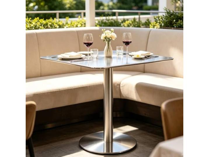 Runder/quadratischer Frühstücks-Esstisch, hoher Beistelltisch aus Edelstahl Bistro-Pub-Bartisch für Café, Restaurant, gewerbliches Essen im Freien, Terrasse(Square,70x70x75cm)