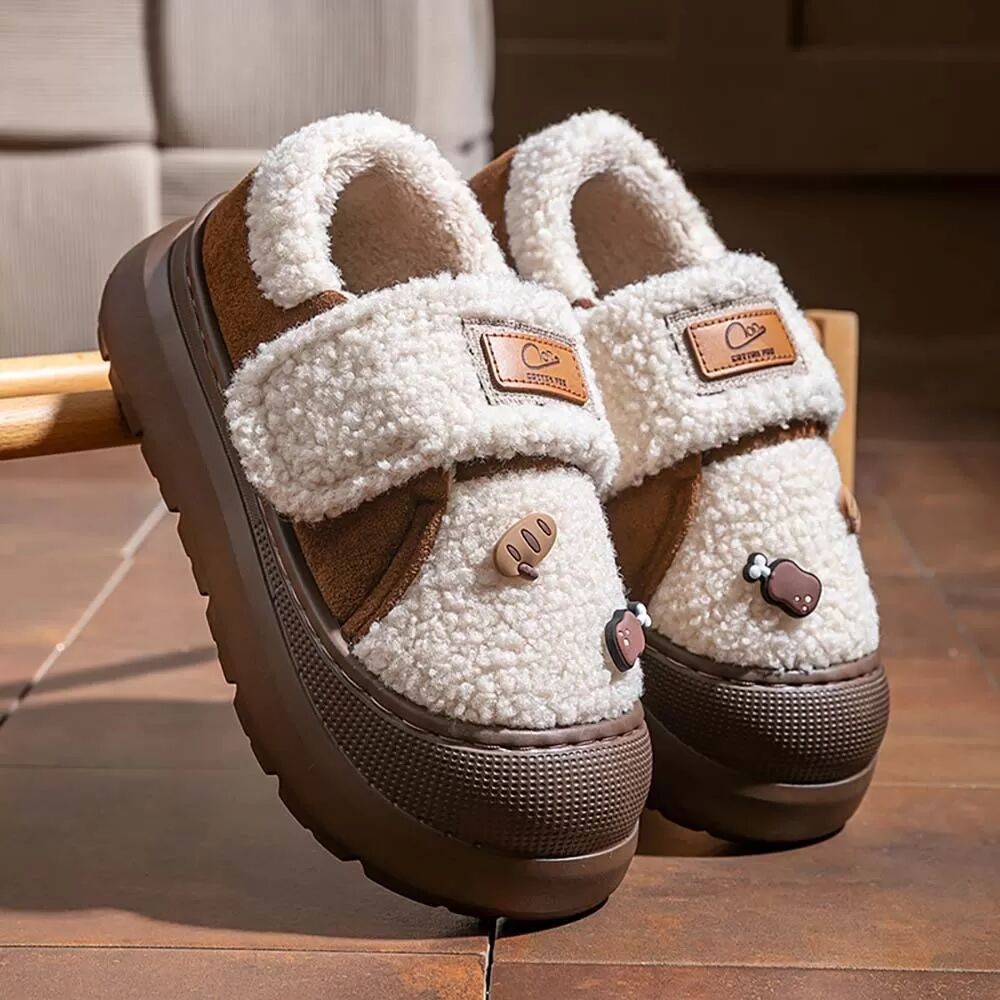 INF DIY Damen Winter Baumwoll Hausschuhe - Warmer Fleece, Dicke Sohle, Indoor Hausschuhe Kaffee 36
