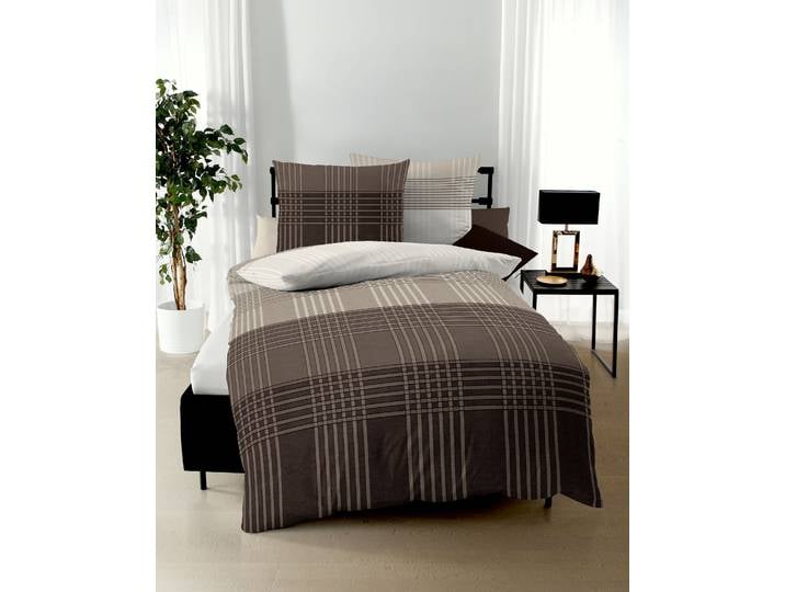 Bettwäsche KAEPPEL Zones , braun (kaffee), B/L: 135cm x 200cm, Feinbiber, B/L: 80cm x 80cm, 2 Stk., Feinbiber, Obermaterial: 100% Baumwolle, Bettwäsche, Bettwäsche